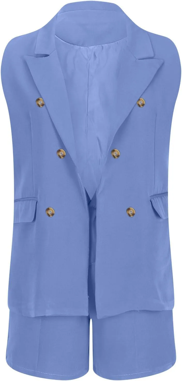 2 Piece Sets for Women Summer Business Casual Outfits Sleeveless Vest Blazer and Shorts 2024 Dressy Pants Suits