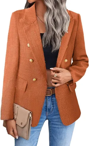 2025 Women's Spring Tweed Blazer Jacket Plaid Fully-Lined Fashion Business Casual Lapel Elegant Coat with Pockets