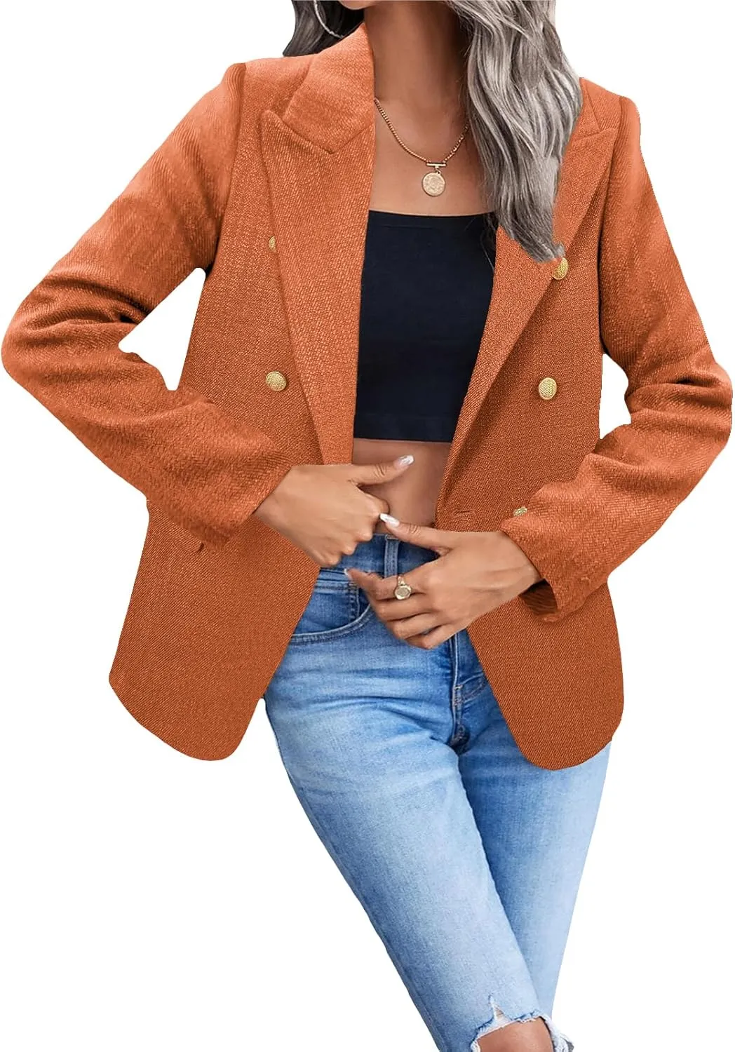 2025 Women's Spring Tweed Blazer Jacket Plaid Fully-Lined Fashion Business Casual Lapel Elegant Coat with Pockets