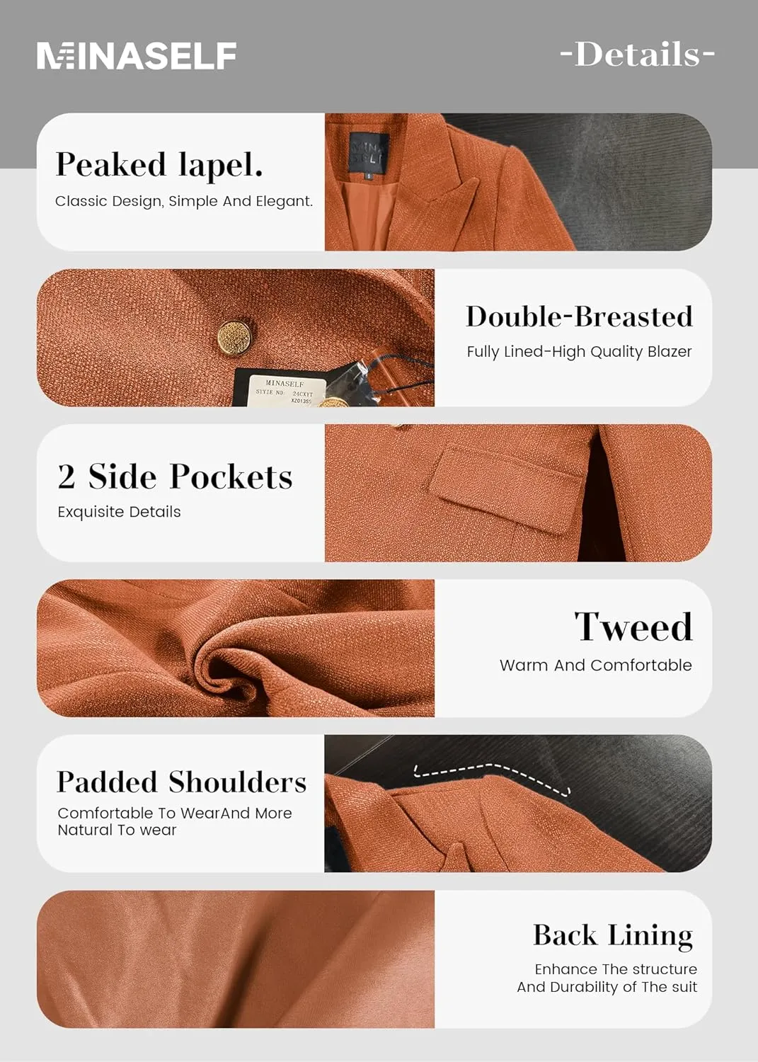 2025 Women's Spring Tweed Blazer Jacket Plaid Fully-Lined Fashion Business Casual Lapel Elegant Coat with Pockets