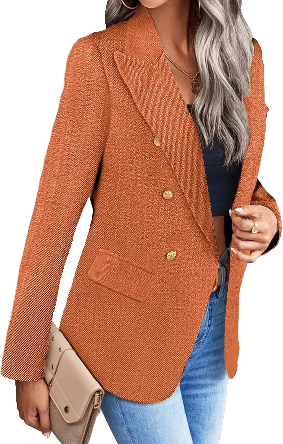 2025 Women's Spring Tweed Blazer Jacket Plaid Fully-Lined Fashion Business Casual Lapel Elegant Coat with Pockets