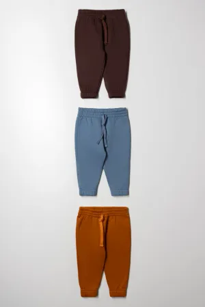 3 Pack Track Pants Blue, Brown And Burnt Orange