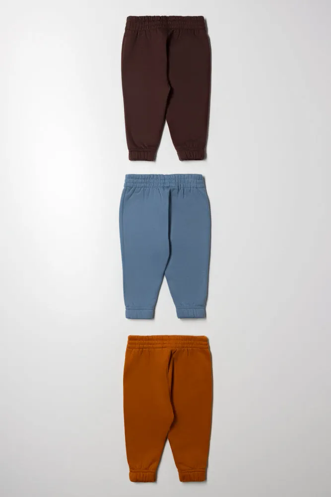 3 Pack Track Pants Blue, Brown And Burnt Orange