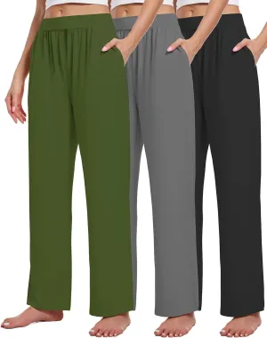3 Pack Women's Lounge Pants Cozy Wide Leg Lounge Pants with Pockets Loose Flowy Yoga Sweatpants Workout Comfy Jogger