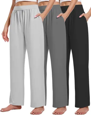 3 Pack Women's Lounge Pants Cozy Wide Leg Lounge Pants with Pockets Loose Flowy Yoga Sweatpants Workout Comfy Jogger