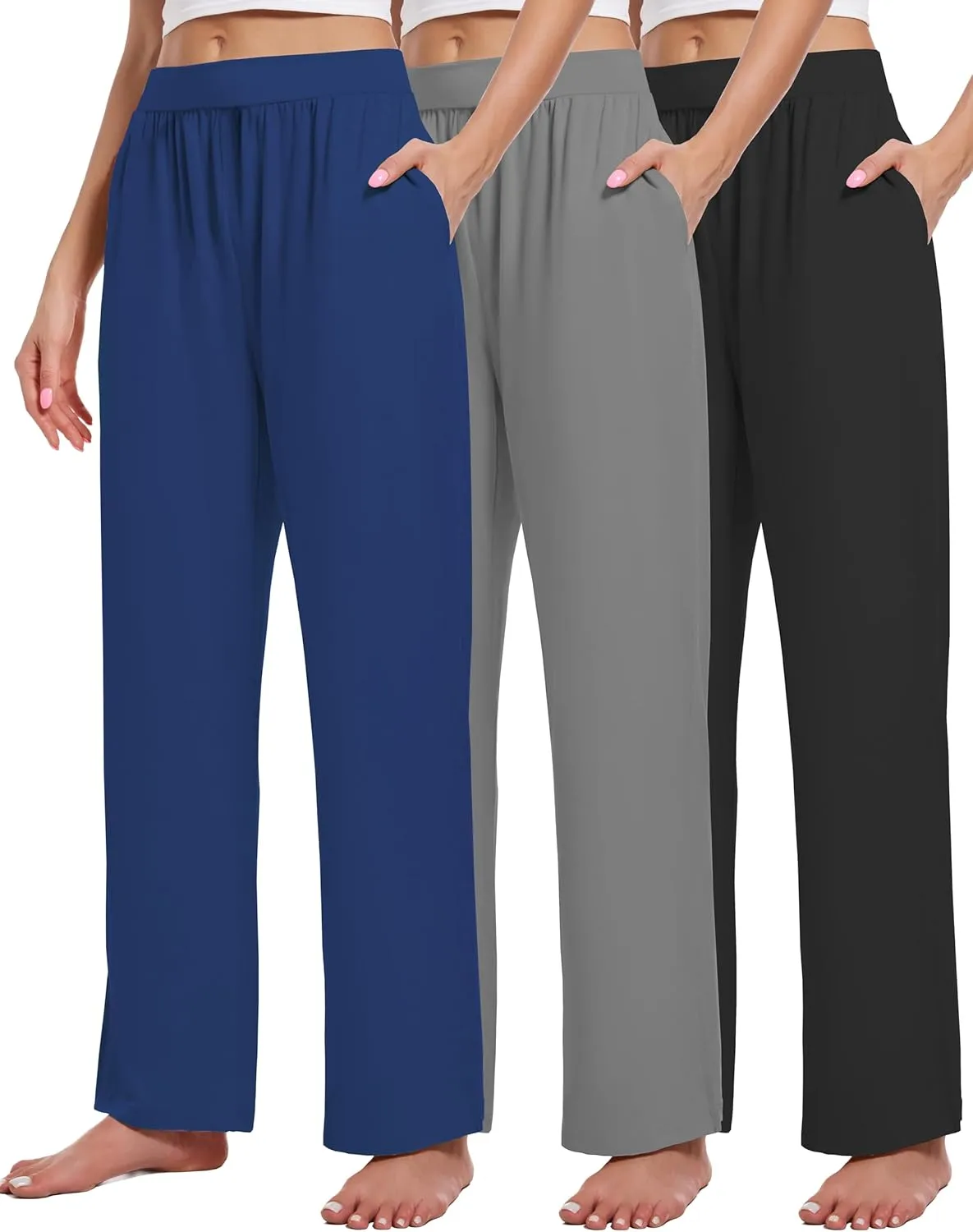 3 Pack Women's Lounge Pants Cozy Wide Leg Lounge Pants with Pockets Loose Flowy Yoga Sweatpants Workout Comfy Jogger