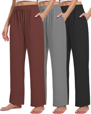 3 Pack Women's Lounge Pants Cozy Wide Leg Lounge Pants with Pockets Loose Flowy Yoga Sweatpants Workout Comfy Jogger
