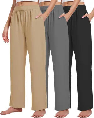 3 Pack Women's Lounge Pants Cozy Wide Leg Lounge Pants with Pockets Loose Flowy Yoga Sweatpants Workout Comfy Jogger