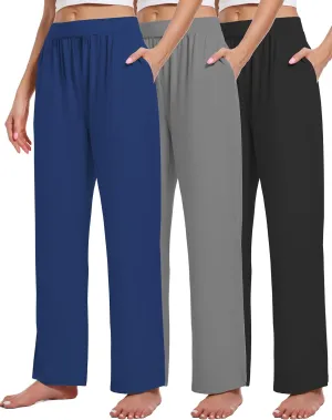 3 Pack Women's Lounge Pants Cozy Wide Leg Lounge Pants with Pockets Loose Flowy Yoga Sweatpants Workout Comfy Jogger