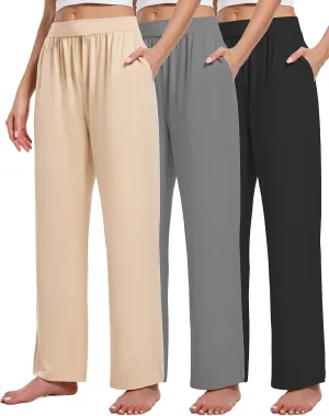 3 Pack Women's Lounge Pants Cozy Wide Leg Lounge Pants with Pockets Loose Flowy Yoga Sweatpants Workout Comfy Jogger