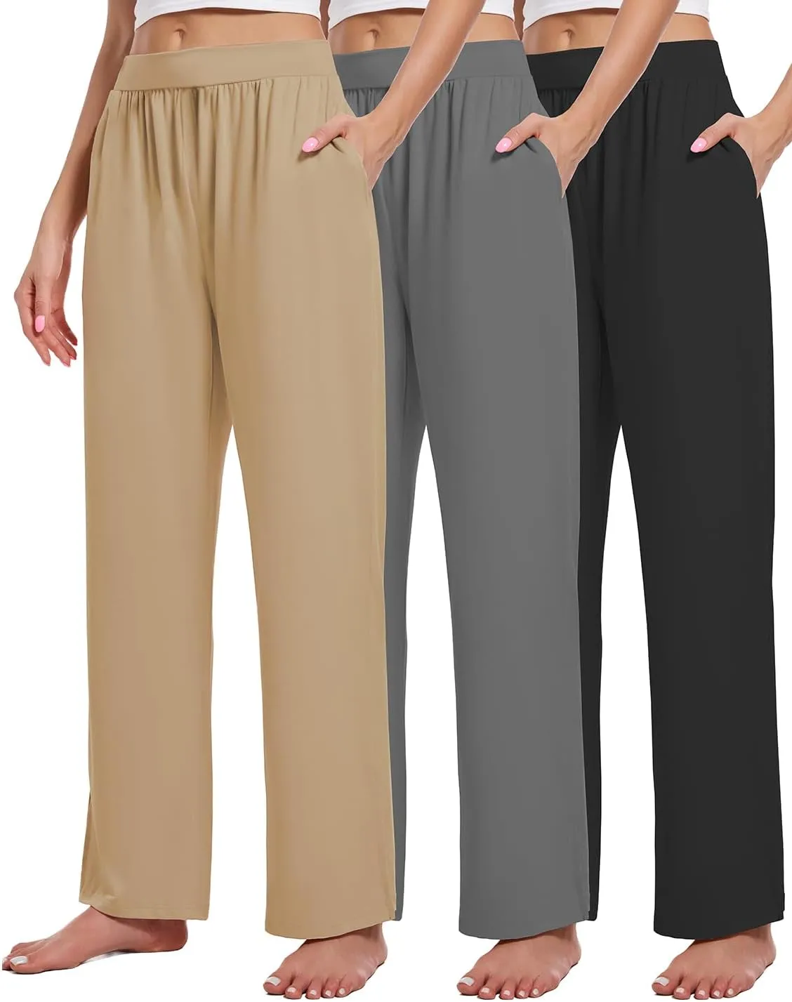 3 Pack Women's Lounge Pants Cozy Wide Leg Lounge Pants with Pockets Loose Flowy Yoga Sweatpants Workout Comfy Jogger