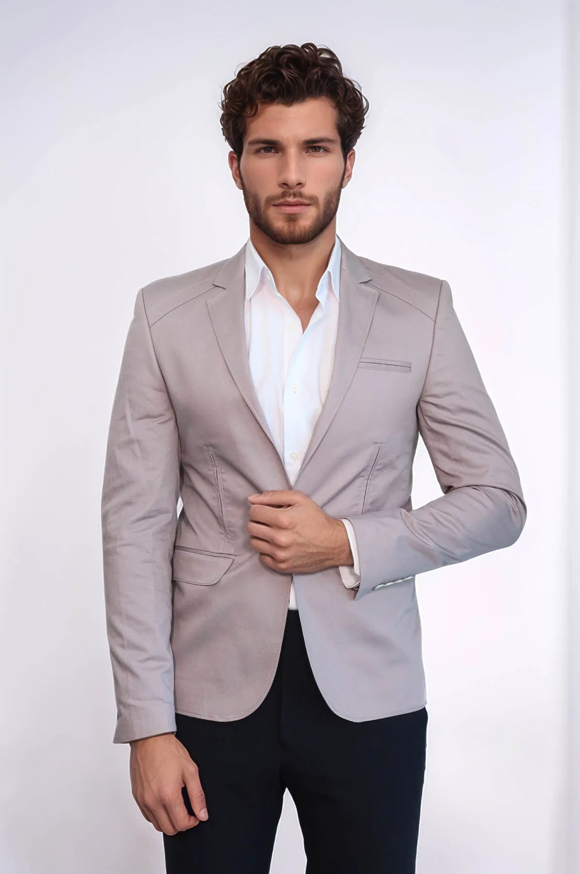 3 pocket Single Button Cotton Beige Jacket-Wessi