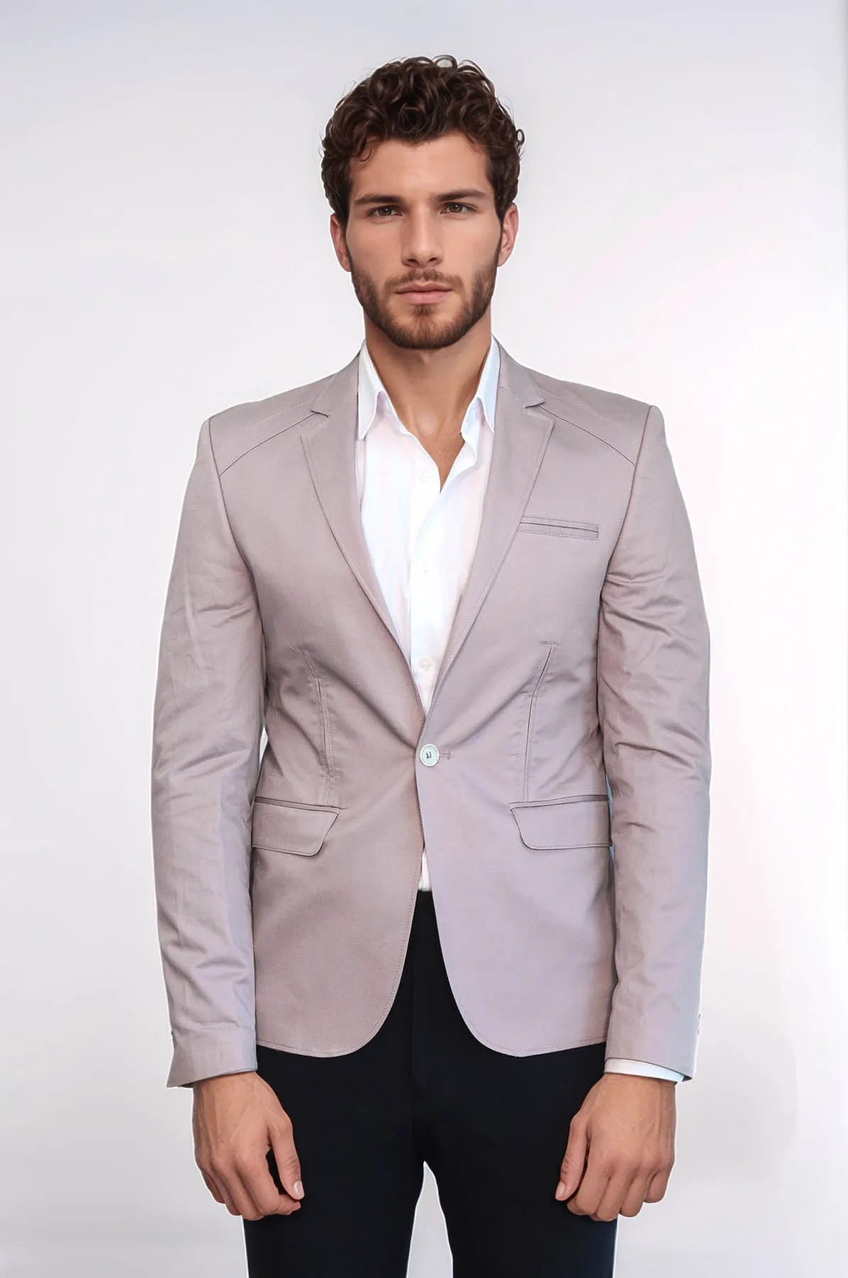3 pocket Single Button Cotton Beige Jacket-Wessi