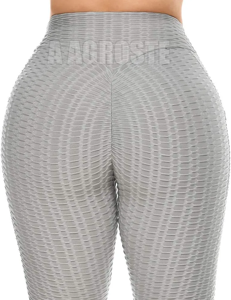 A AGROSTE Women's High Waist Yoga Pants Tummy Control Workout Ruched Butt Lifting Stretchy Leggings Textured Booty Tights