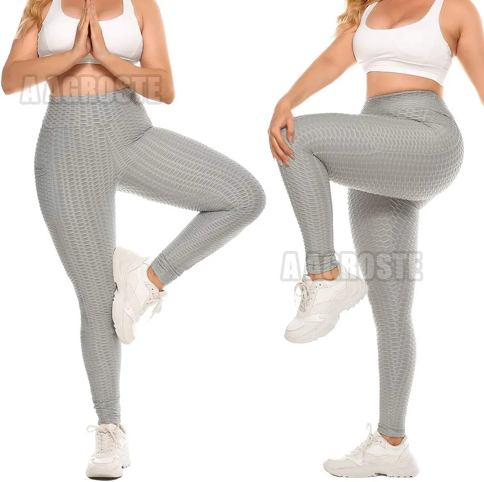 A AGROSTE Women's High Waist Yoga Pants Tummy Control Workout Ruched Butt Lifting Stretchy Leggings Textured Booty Tights