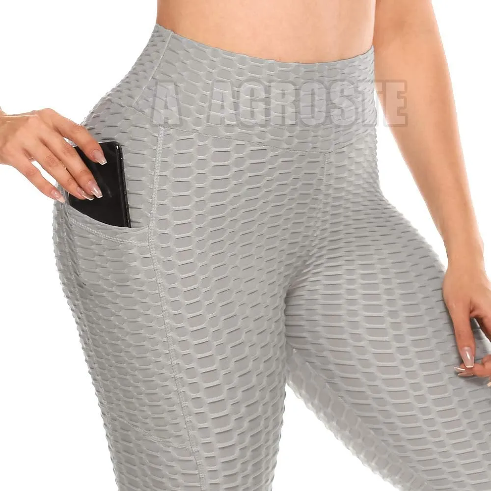 A AGROSTE Women's High Waist Yoga Pants Tummy Control Workout Ruched Butt Lifting Stretchy Leggings Textured Booty Tights
