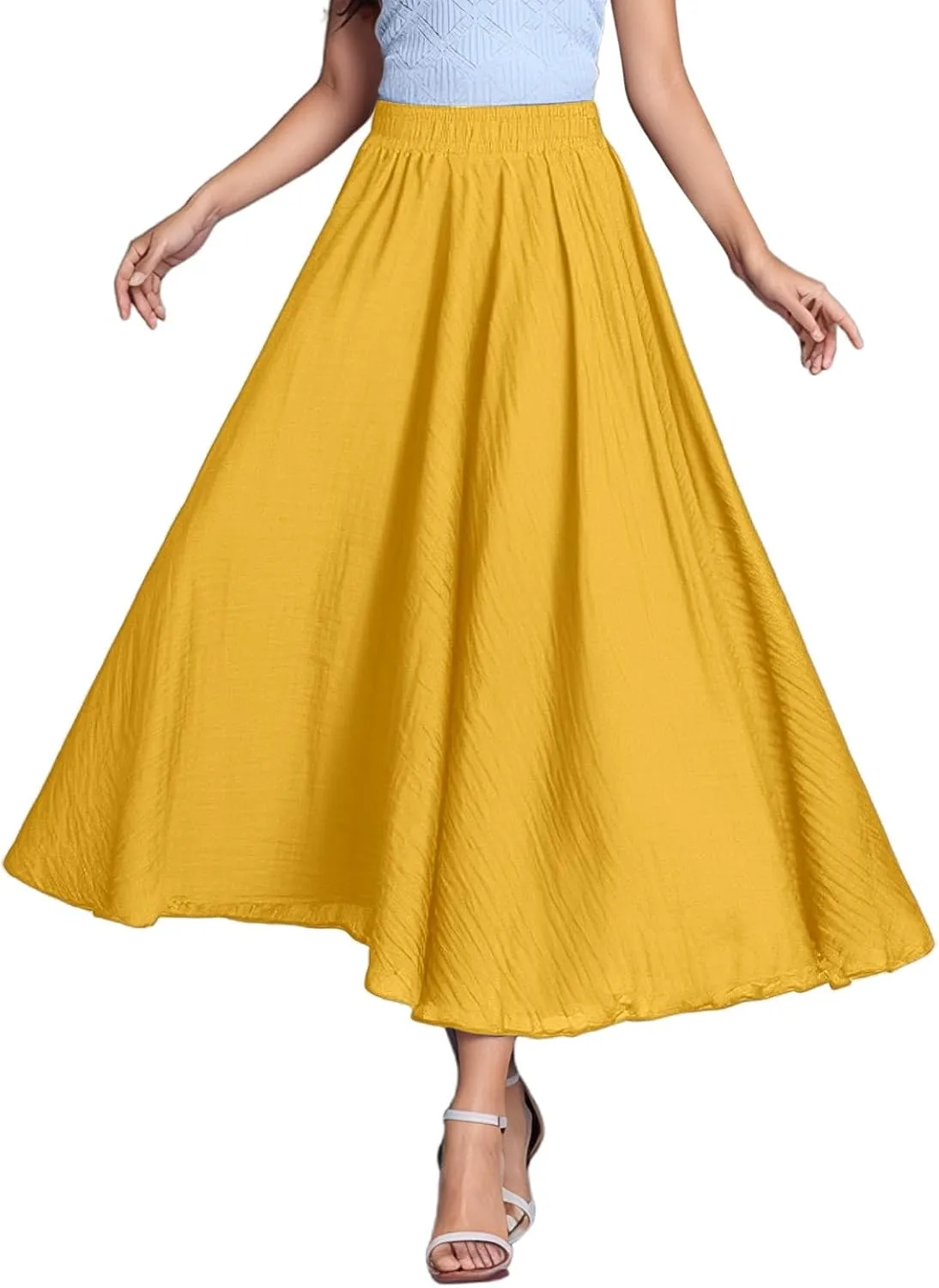 A Line Skirt for Women Trendy Flared High Elastic Waist Solid Loose Pleated Long Skirts for Summer Vacation Streetwear