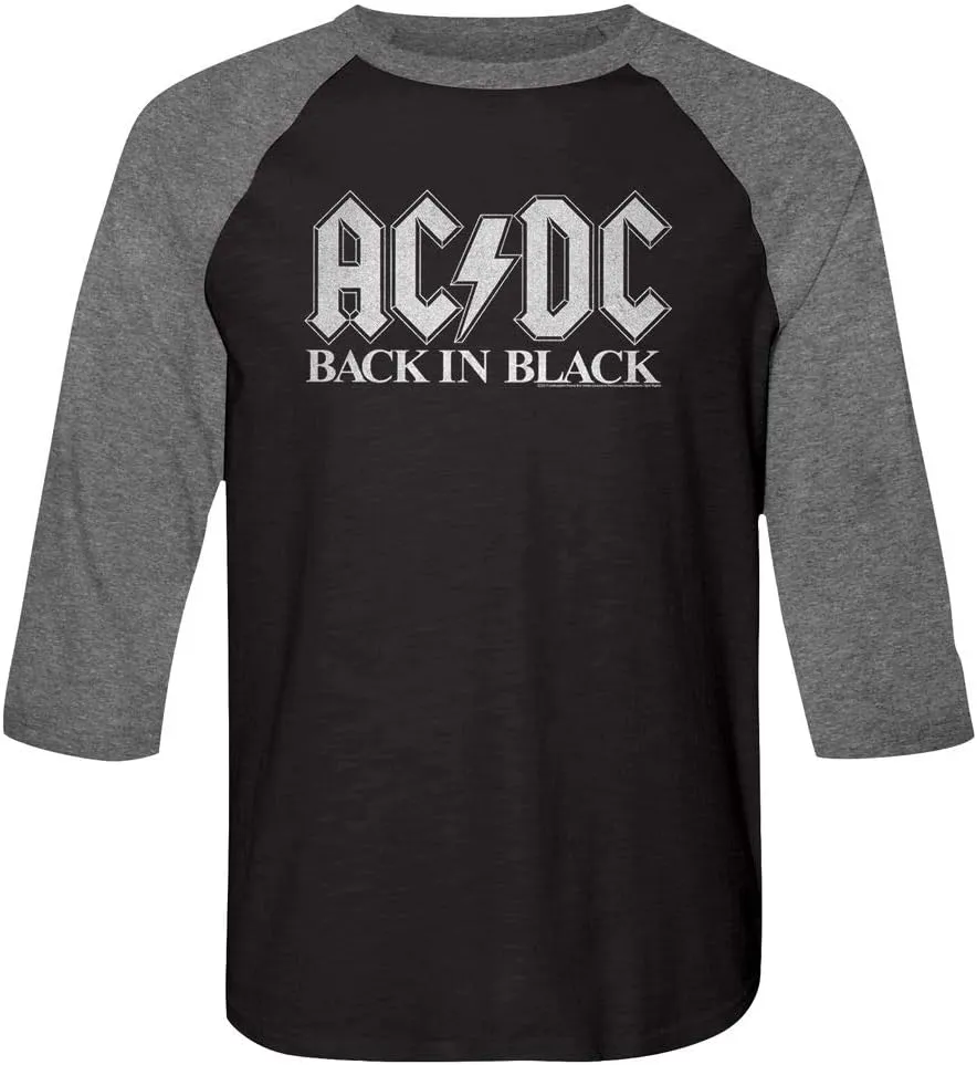 AC/DC Vintage Rock Band Music Group in Black Logo Adult 3/4 Sleeve Raglan T-Shirt