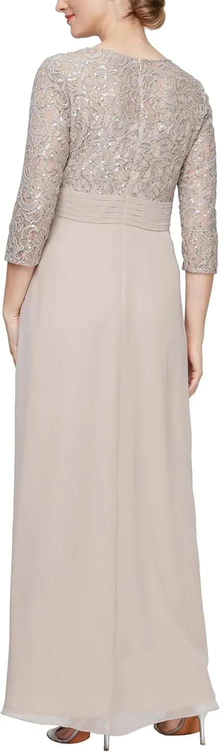 Alex Evenings Women's Long Lace Top Empire Waist Dress
