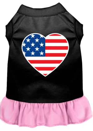 American Flag Heart Screen Print Dress Black With Light Pink Sm