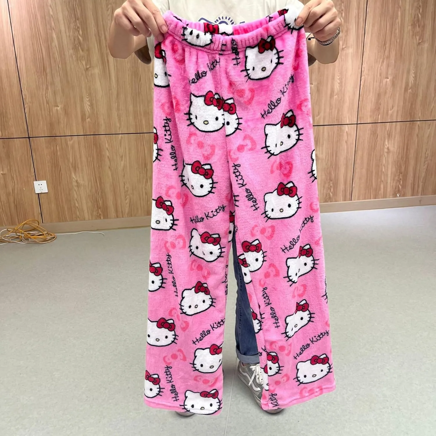 Anime Pajamas Pants Women Cartoon Family Christmas Pajama Pants Kawaii Flannel Pajama Pants Black and Pink