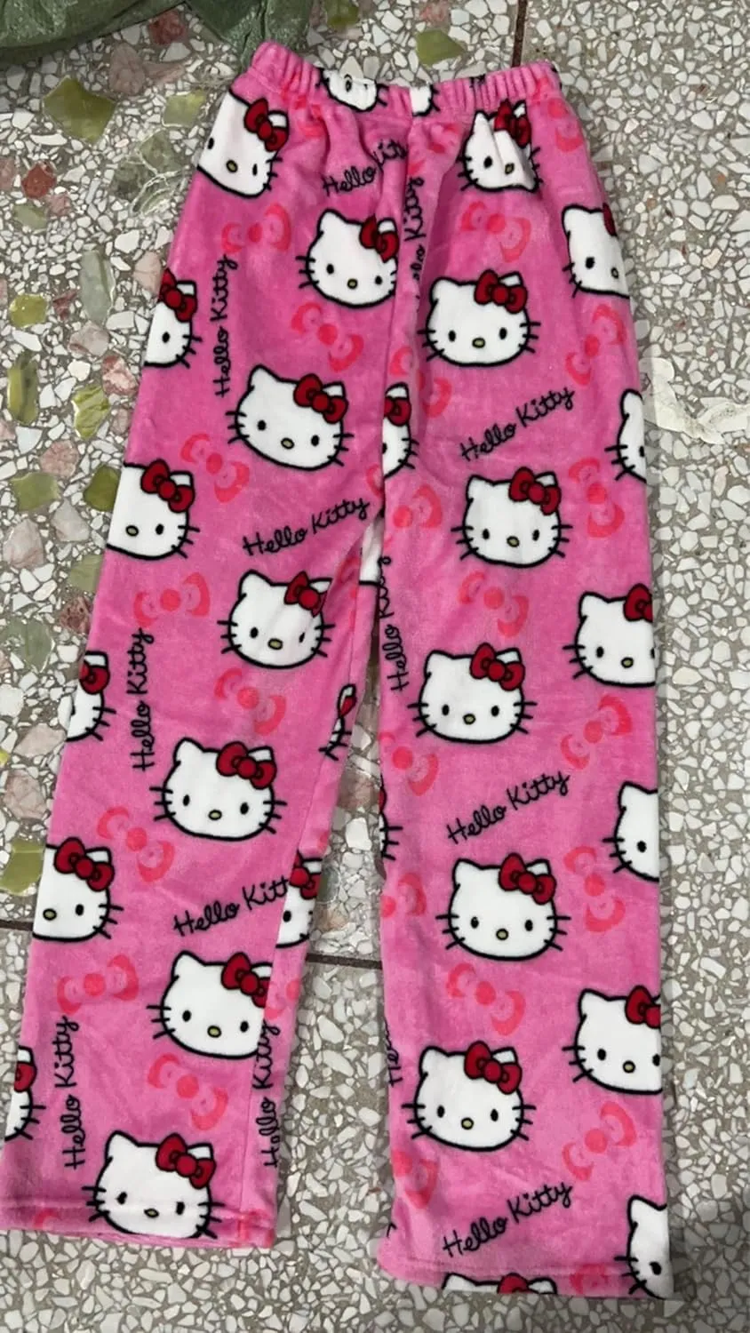 Anime Pajamas Pants Women Cartoon Family Christmas Pajama Pants Kawaii Flannel Pajama Pants Black and Pink