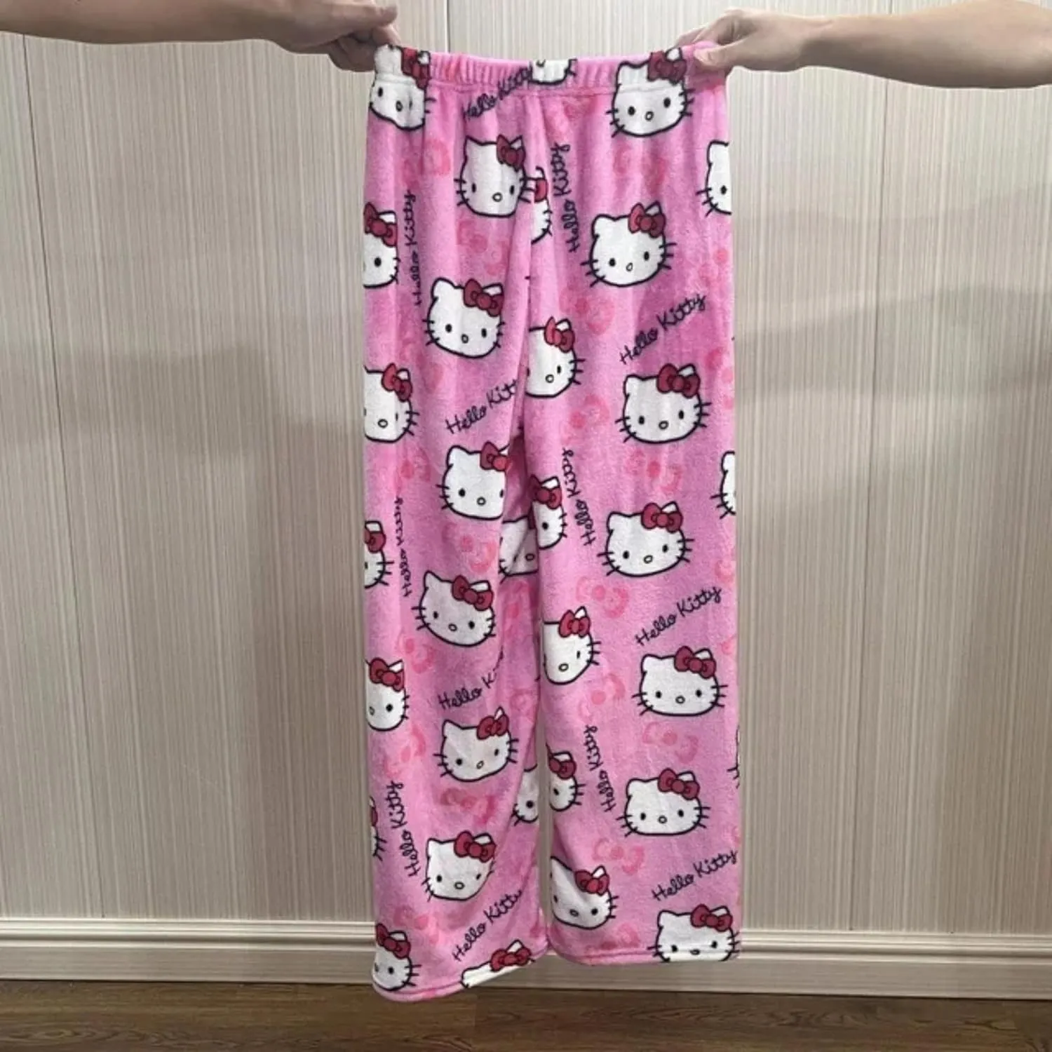 Anime Pajamas Pants Women Cartoon Family Christmas Pajama Pants Kawaii Flannel Pajama Pants Black and Pink