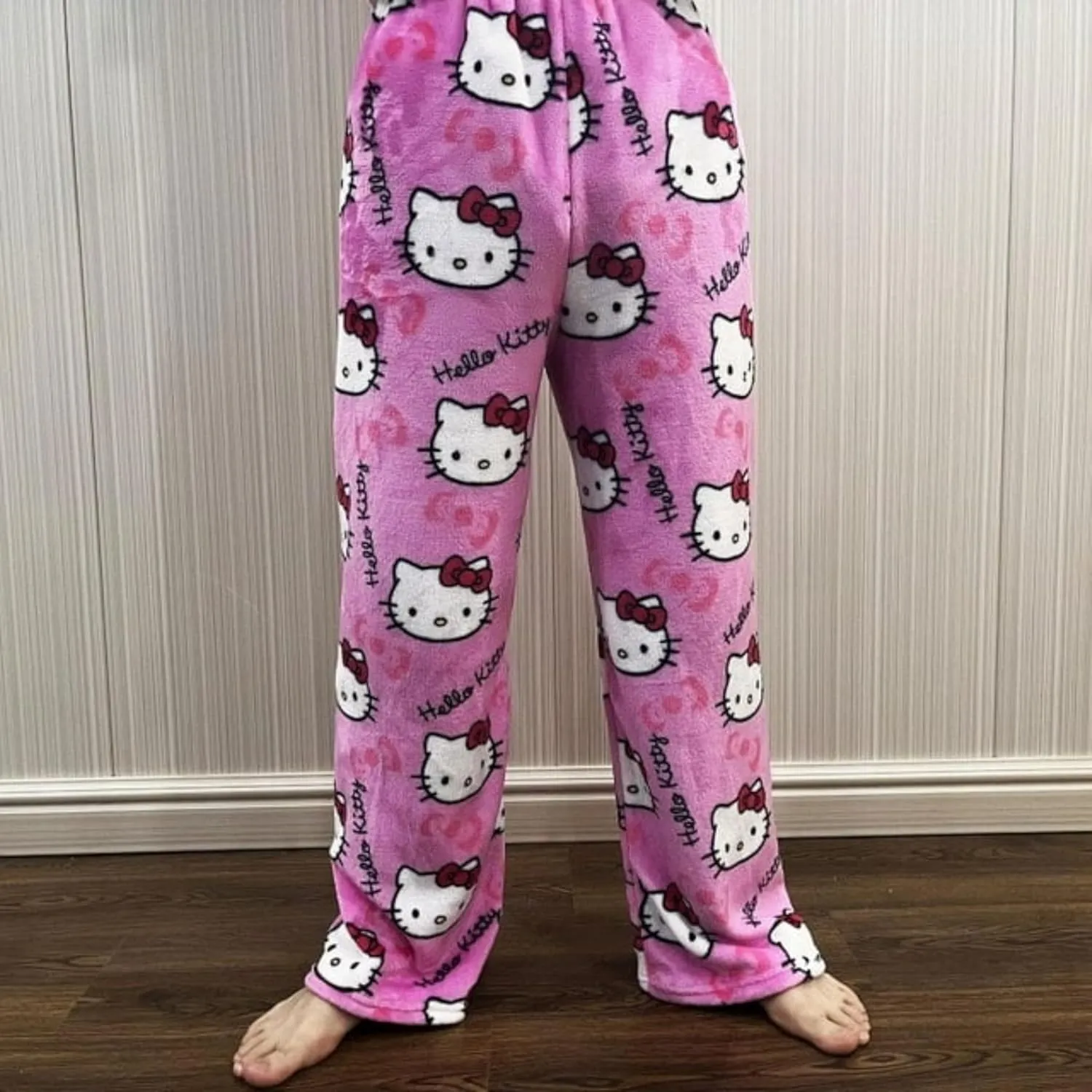 Anime Pajamas Pants Women Cartoon Family Christmas Pajama Pants Kawaii Flannel Pajama Pants Black and Pink