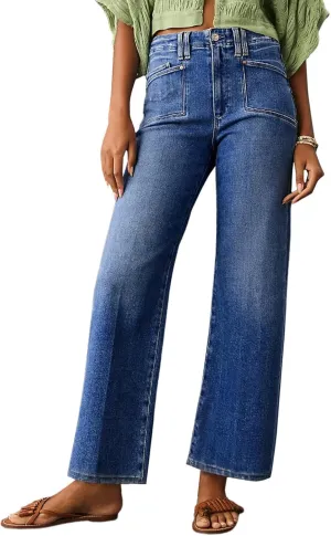 Astylish Womens Wide Leg Jeans High Waisted Stretchy Buttoned Denim Pants Trendy 2025 with Pocket