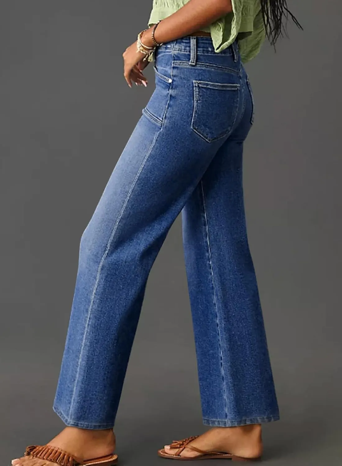 Astylish Womens Wide Leg Jeans High Waisted Stretchy Buttoned Denim Pants Trendy 2025 with Pocket