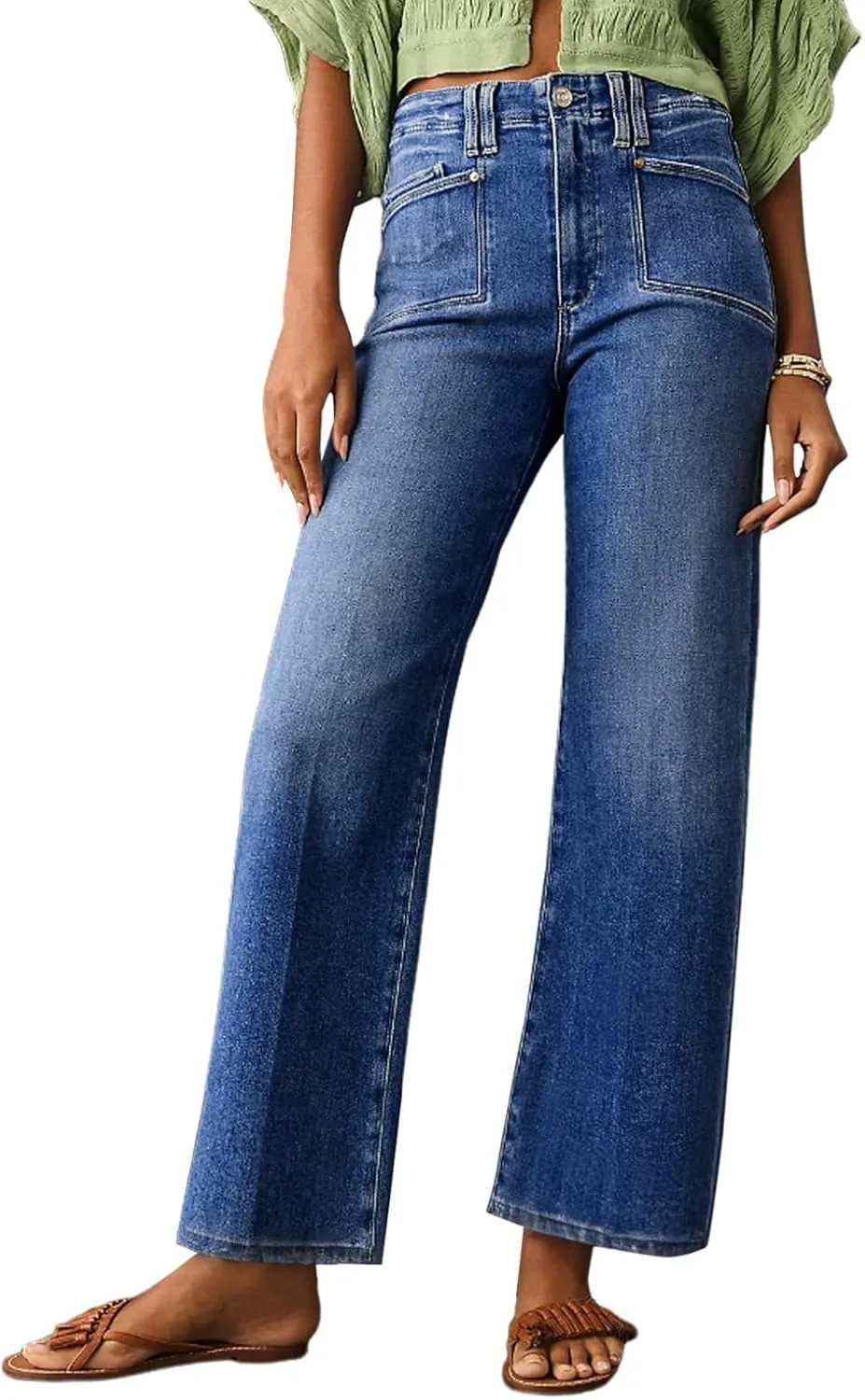 Astylish Womens Wide Leg Jeans High Waisted Stretchy Buttoned Denim Pants Trendy 2025 with Pocket