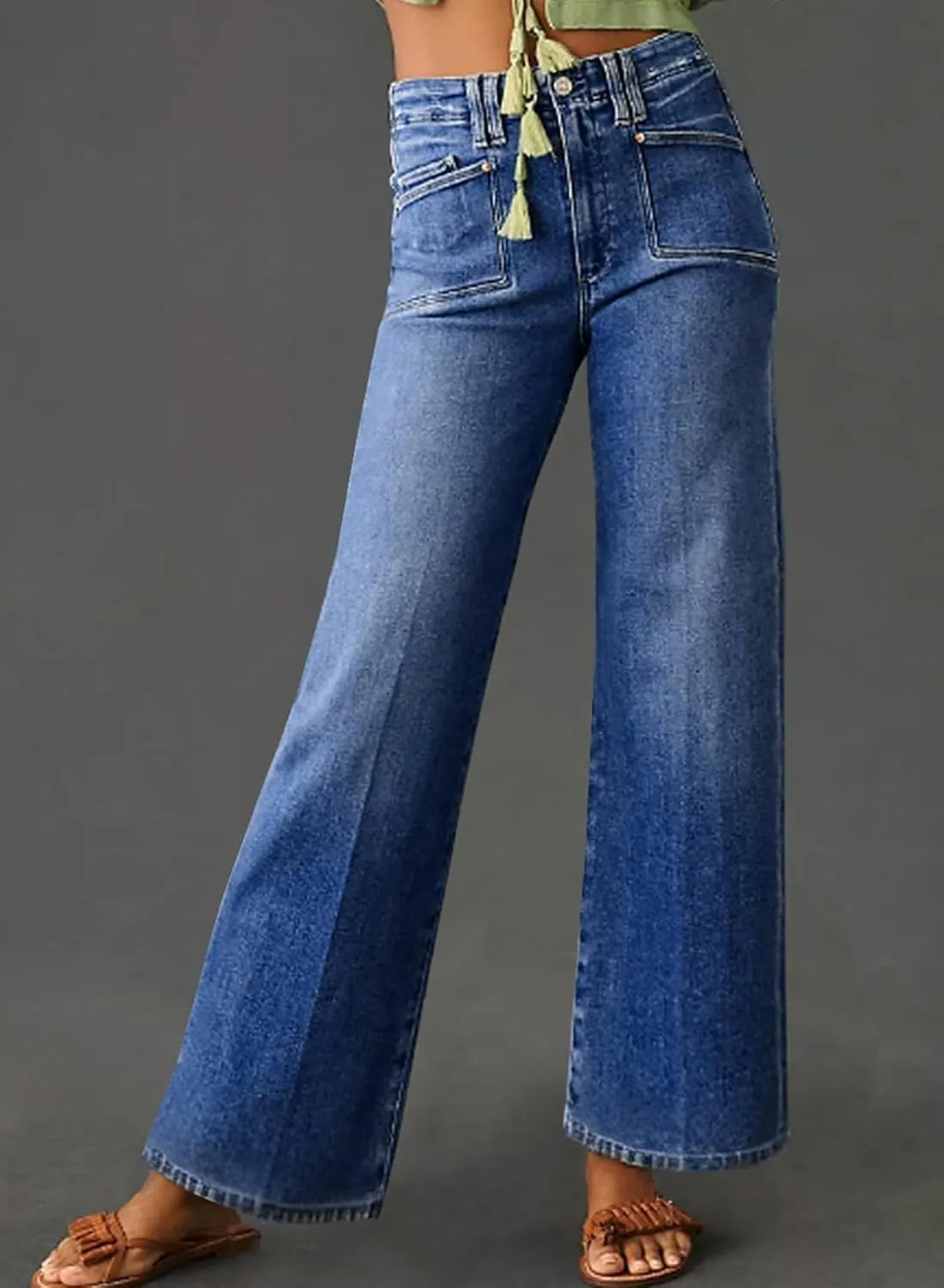 Astylish Womens Wide Leg Jeans High Waisted Stretchy Buttoned Denim Pants Trendy 2025 with Pocket