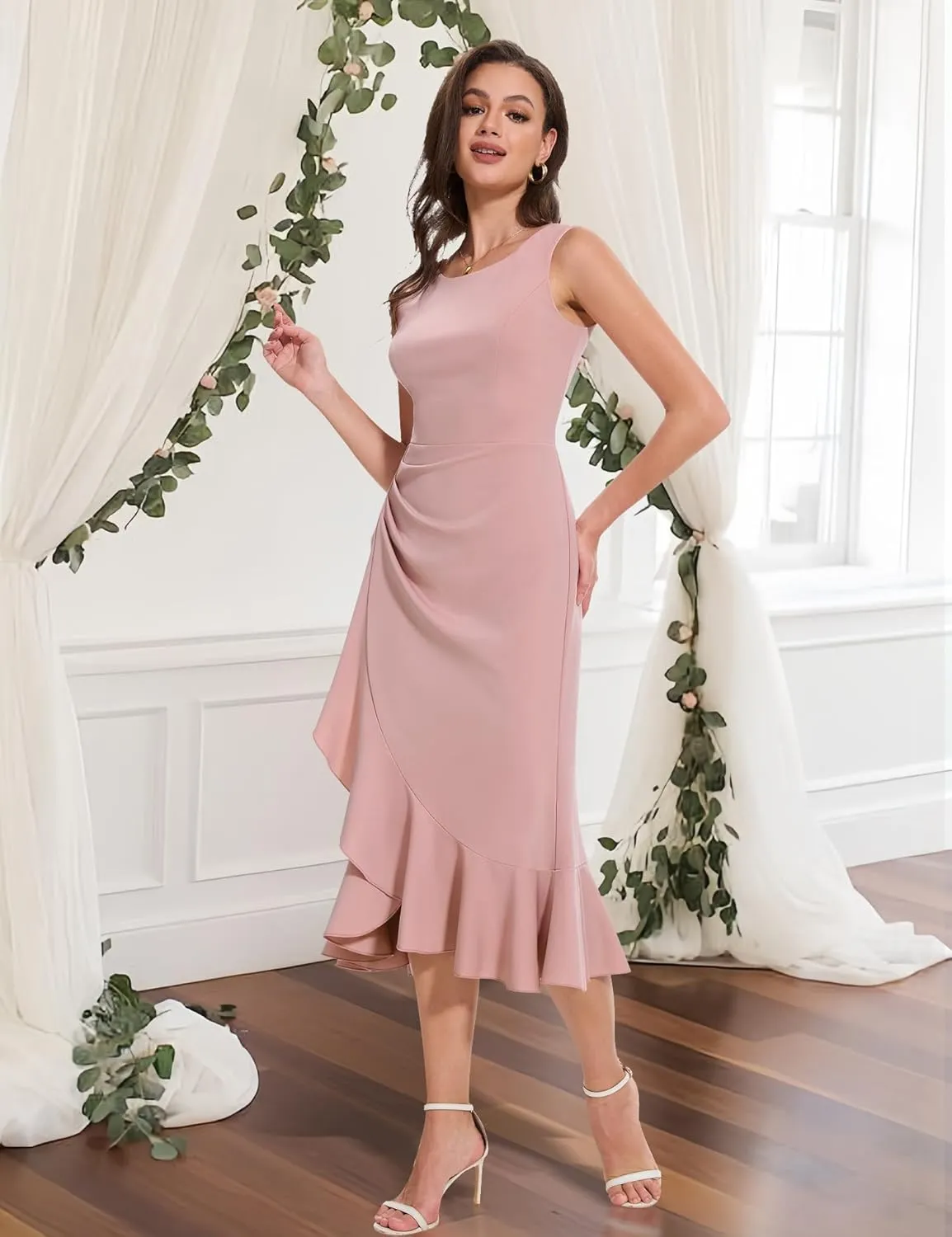 Aupuls Women Long Bodycon Wedding Guest Dresses for Women Summer Ruffle Mermaid Formal Dress for Gowns and Evening