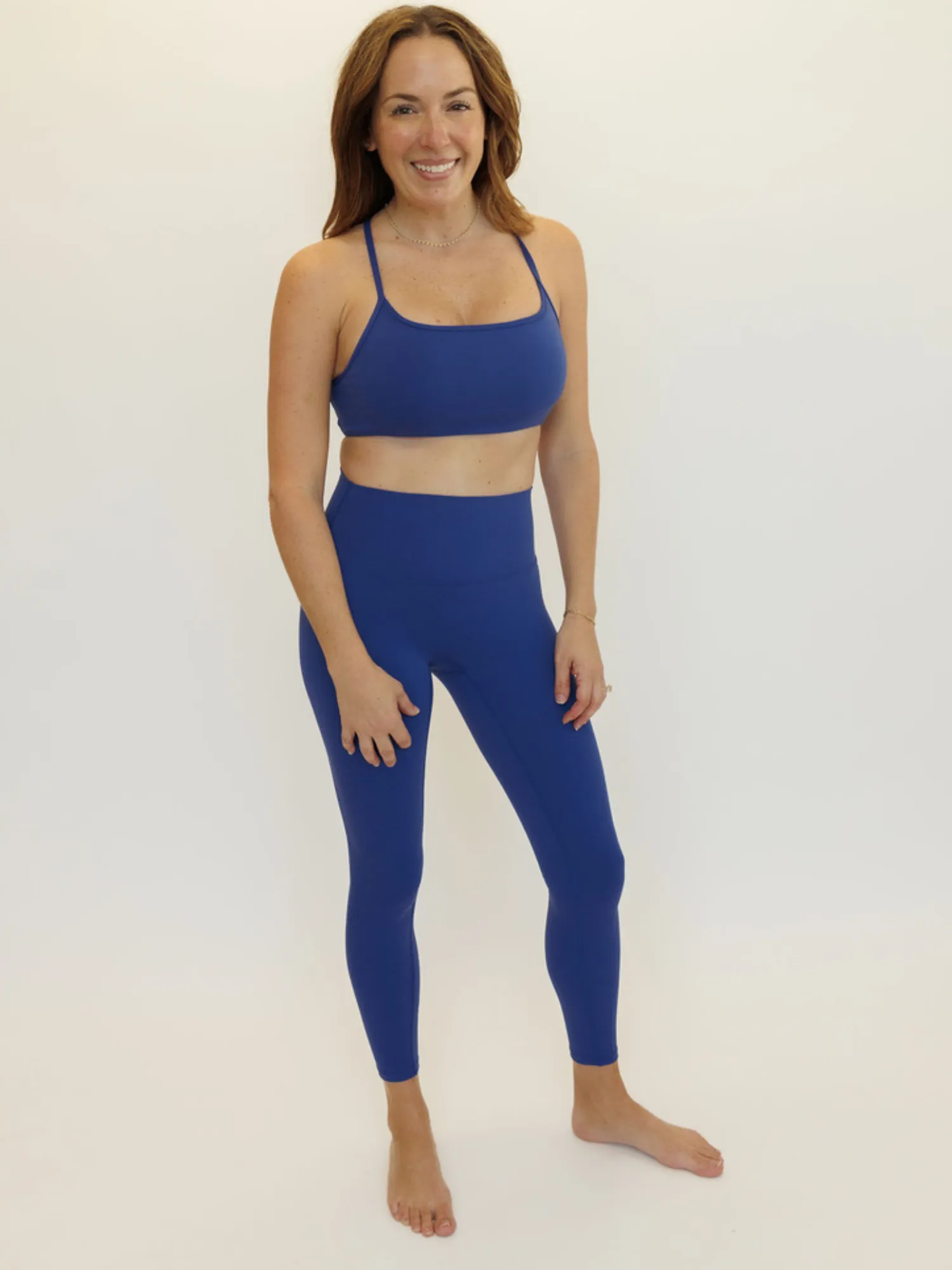 Azure Blue "Olivia" Open Back Low Impact Sports Bra with Removable Pads