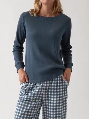 Balance Waffle Knit Long Sleeve Tee in Navy