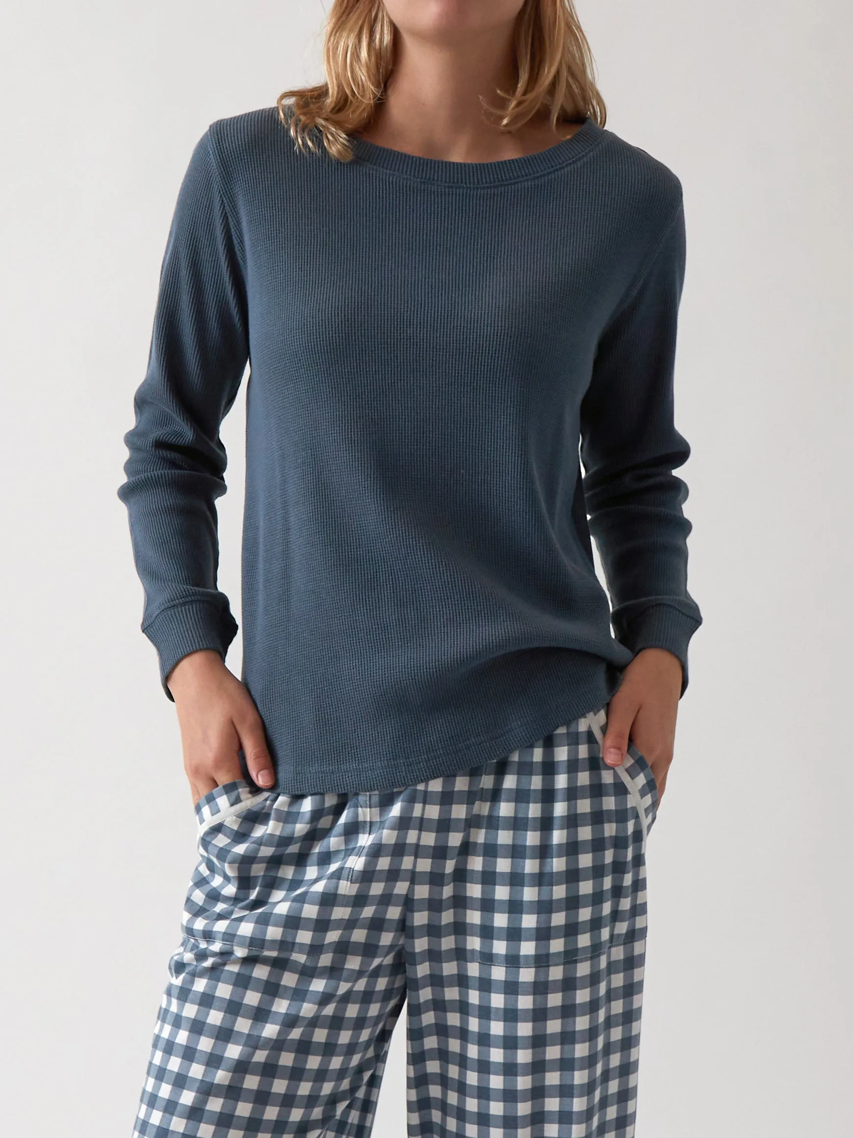 Balance Waffle Knit Long Sleeve Tee in Navy