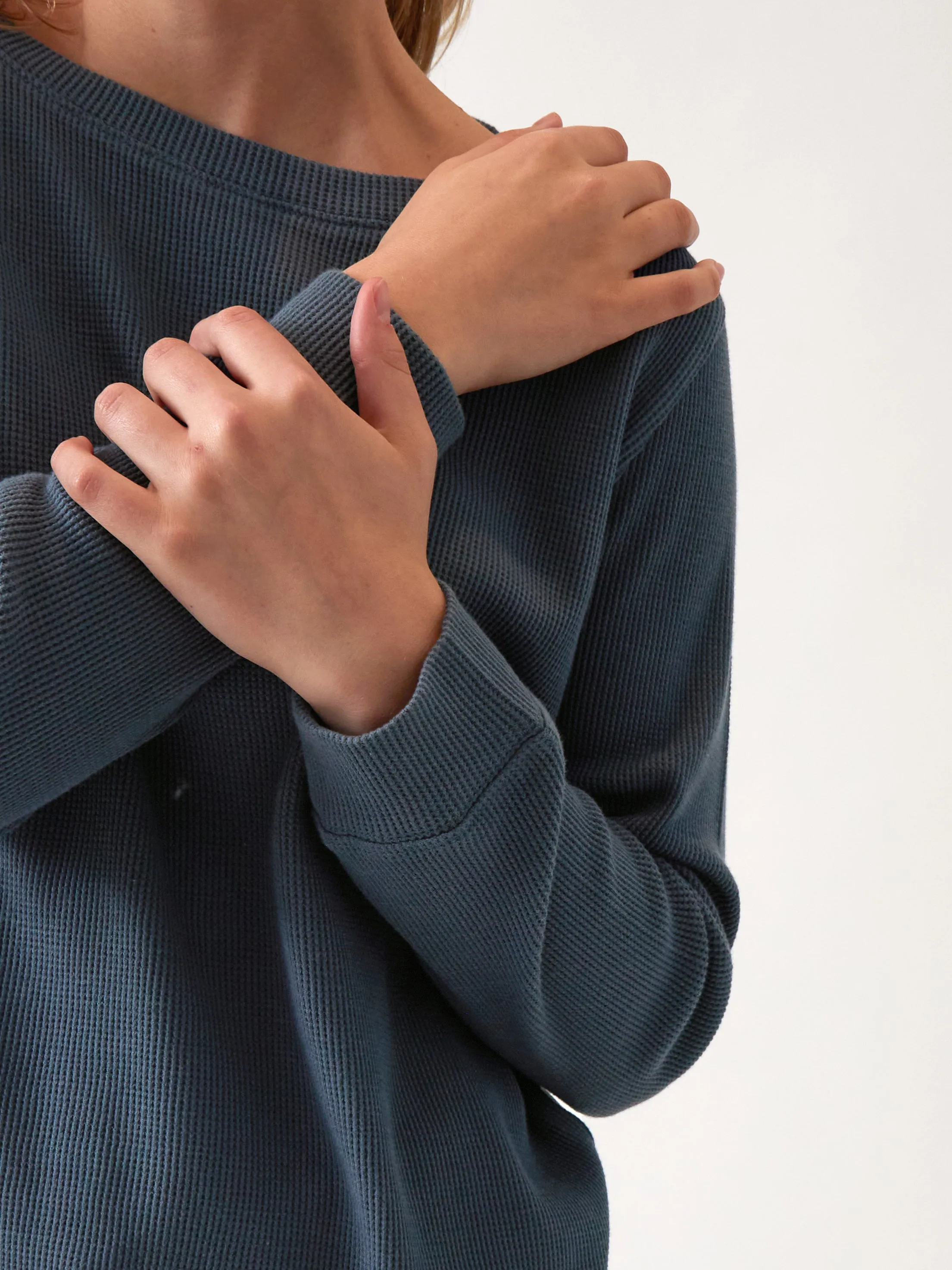 Balance Waffle Knit Long Sleeve Tee in Navy
