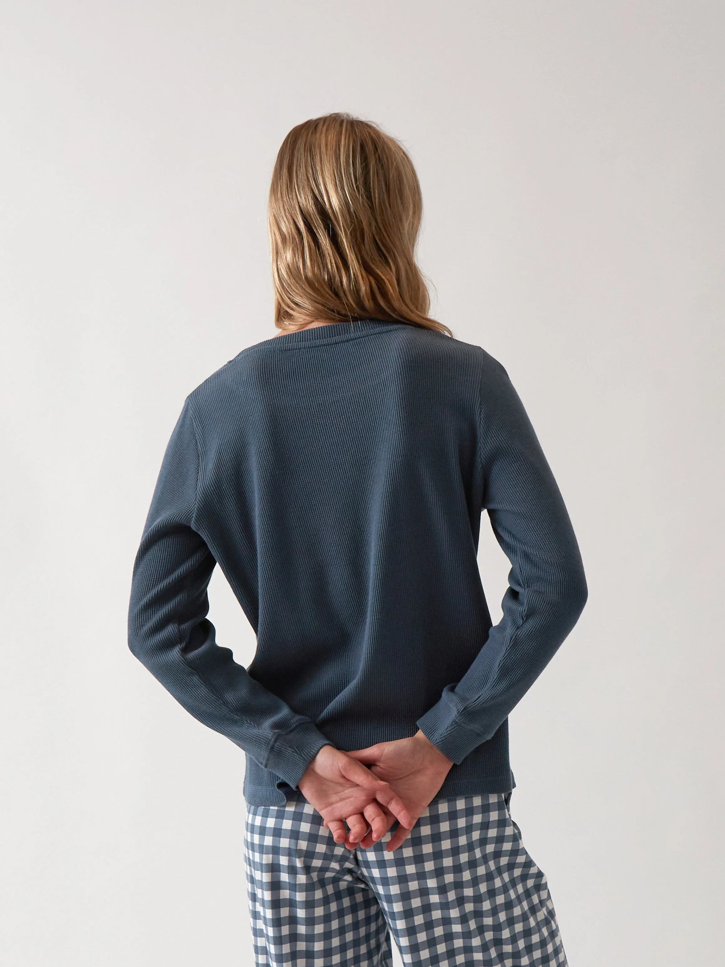Balance Waffle Knit Long Sleeve Tee in Navy