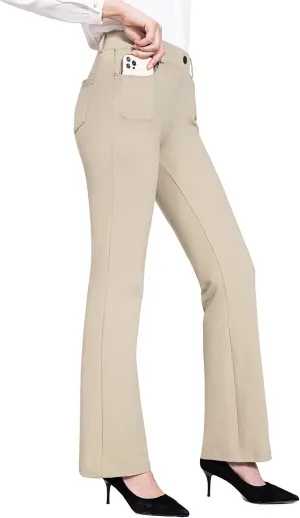 baleaf Womens Dress Pants 29"/31" Yoga Work Pants Straight Leg/Bootcut Pull On Slacks Business Casual Office Pockets