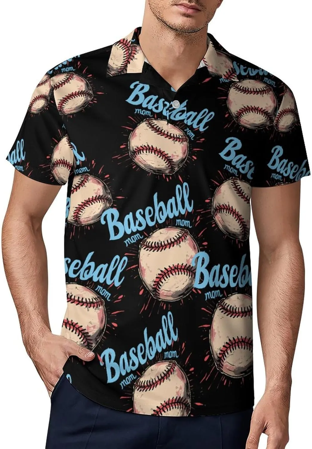 Baseball Mom Classic Polo Shirts for Men Quick Dry Short Sleeve Fit Golf Tees Casual Tops