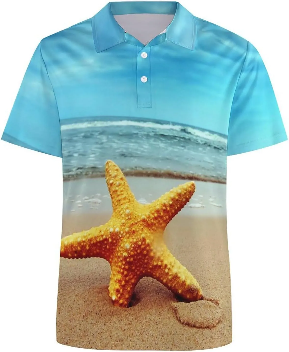 Beach Starfish Mens Polo Shirts Quick Dry Short Sleeve T-shirts Slim Tennis Collared Tees Tops