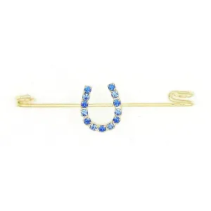 Blue Two Tone Rhinestone Horseshoe Gold Stock Pin