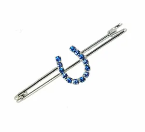Blue Two Tone Rhinestone Horseshoe Stock Pin