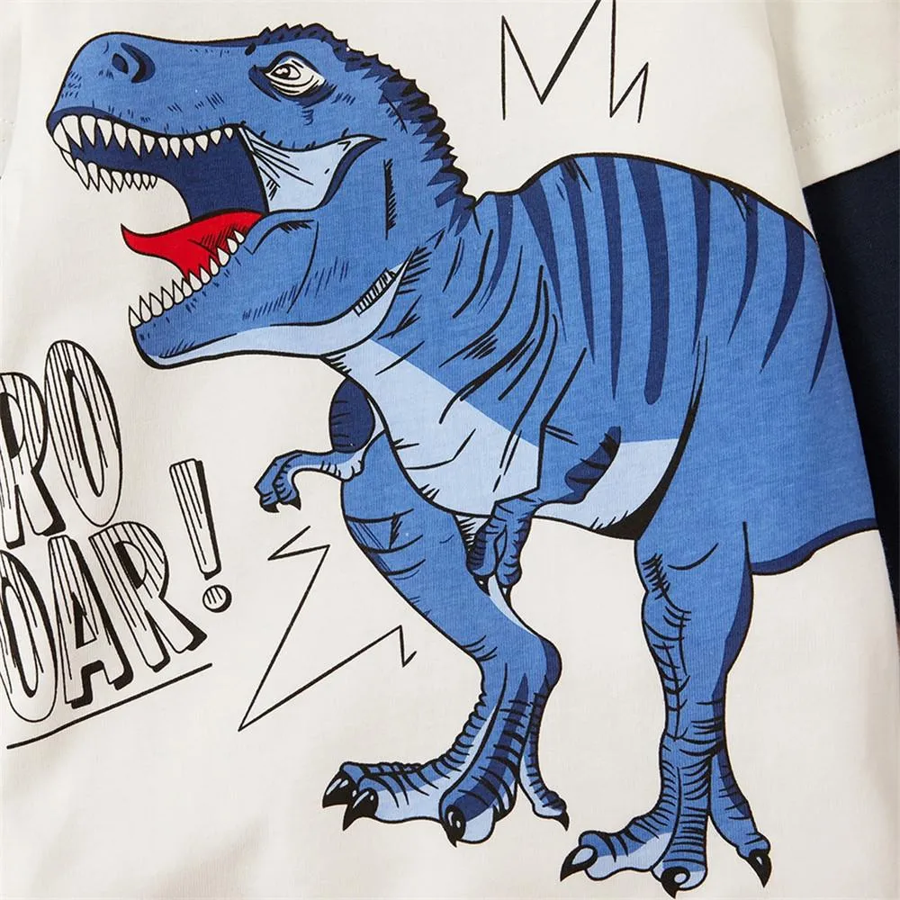 Boys Long Sleeve Color Block Dino Letter Printed Tees