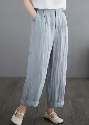 Brief Blue Elastic Waist Cozy Crop Pants Summer LY2992