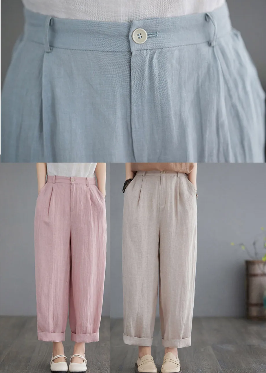 Brief Blue Elastic Waist Cozy Crop Pants Summer LY2992