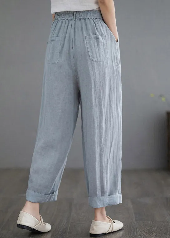 Brief Blue Elastic Waist Cozy Crop Pants Summer LY2992