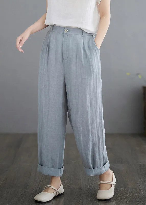 Brief Blue Elastic Waist Cozy Crop Pants Summer LY2992