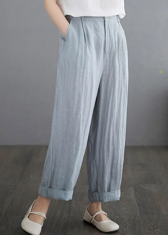 Brief Blue Elastic Waist Cozy Crop Pants Summer LY2992