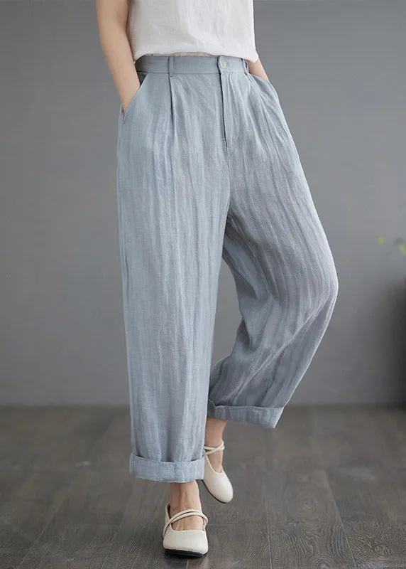 Brief Blue Elastic Waist Cozy Crop Pants Summer LY2992